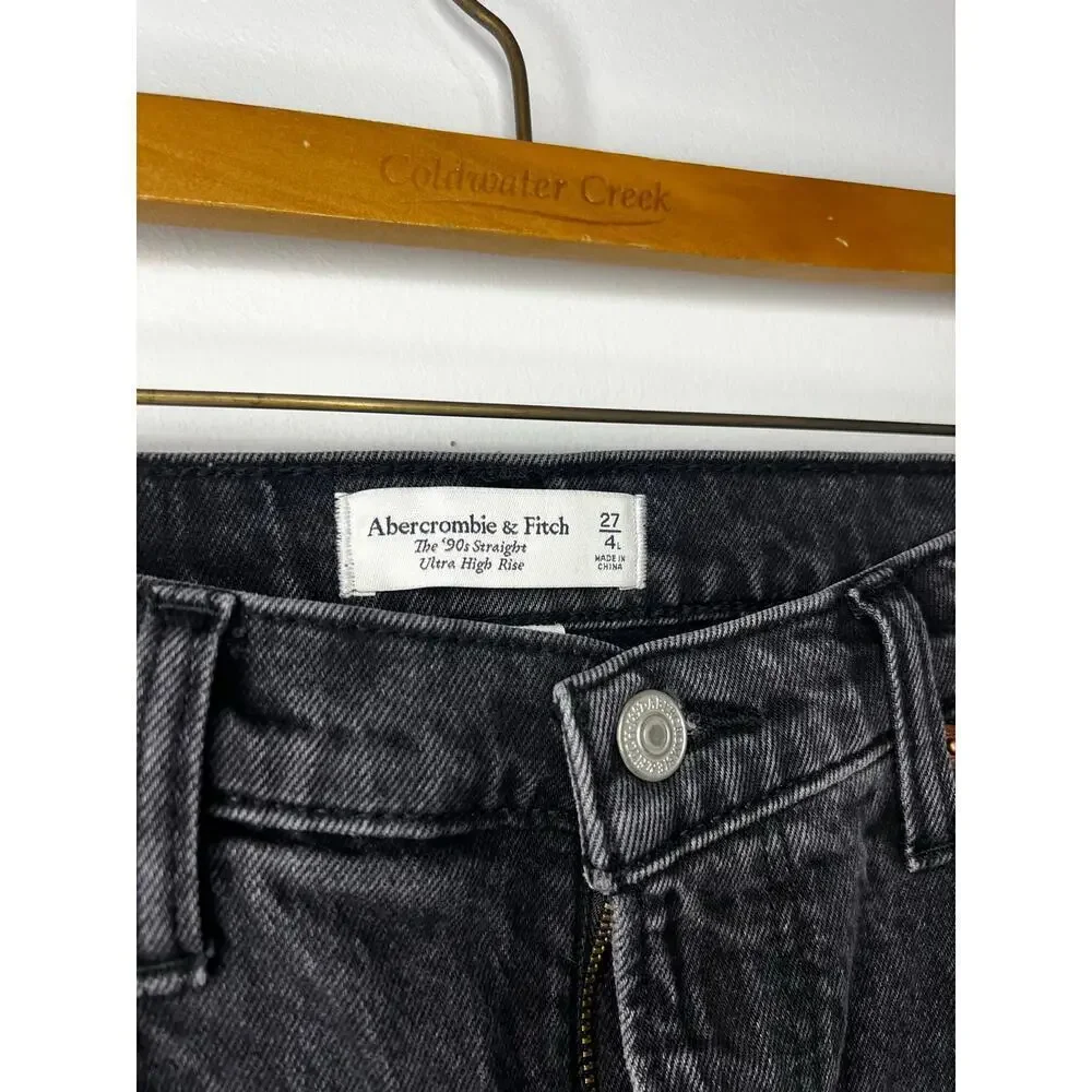 Abercrombie & Fitch 90s Straight Ultra High Rise Grey Black Jeans Denim